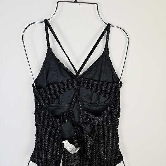 New Cupshe Metallic Black Plunge Ruched One-Piece Swim Suit Size Small Padded - Picture 11 of 15